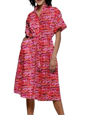 Tucker NYC Sarah Shirt Dress XS Pink Rose Abstract Print A Line Cotton